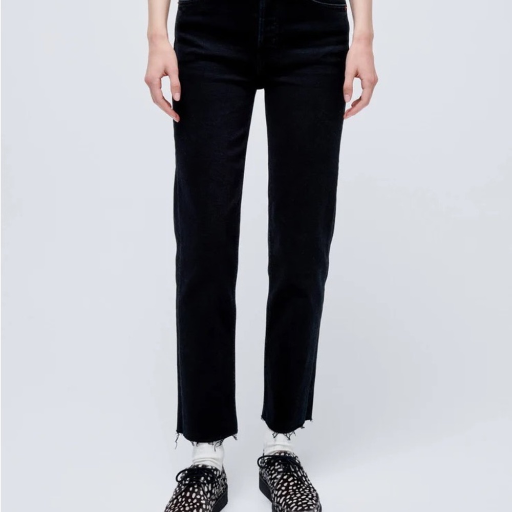 Redone Comfort Stretch High Rise Stovepipe Jeans, Black, size 25